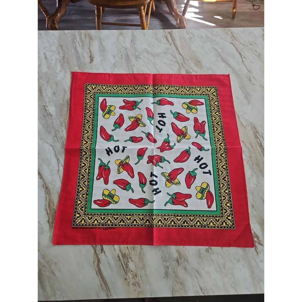 Vintage Bandana Kerchief Mens USA made Multicolor Chili Pepper HOT Western 14193